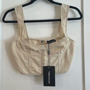 NWT PLT Pretty Little Thing Womens Corset Crop Top Tank Ruched Festival Boho 2 S